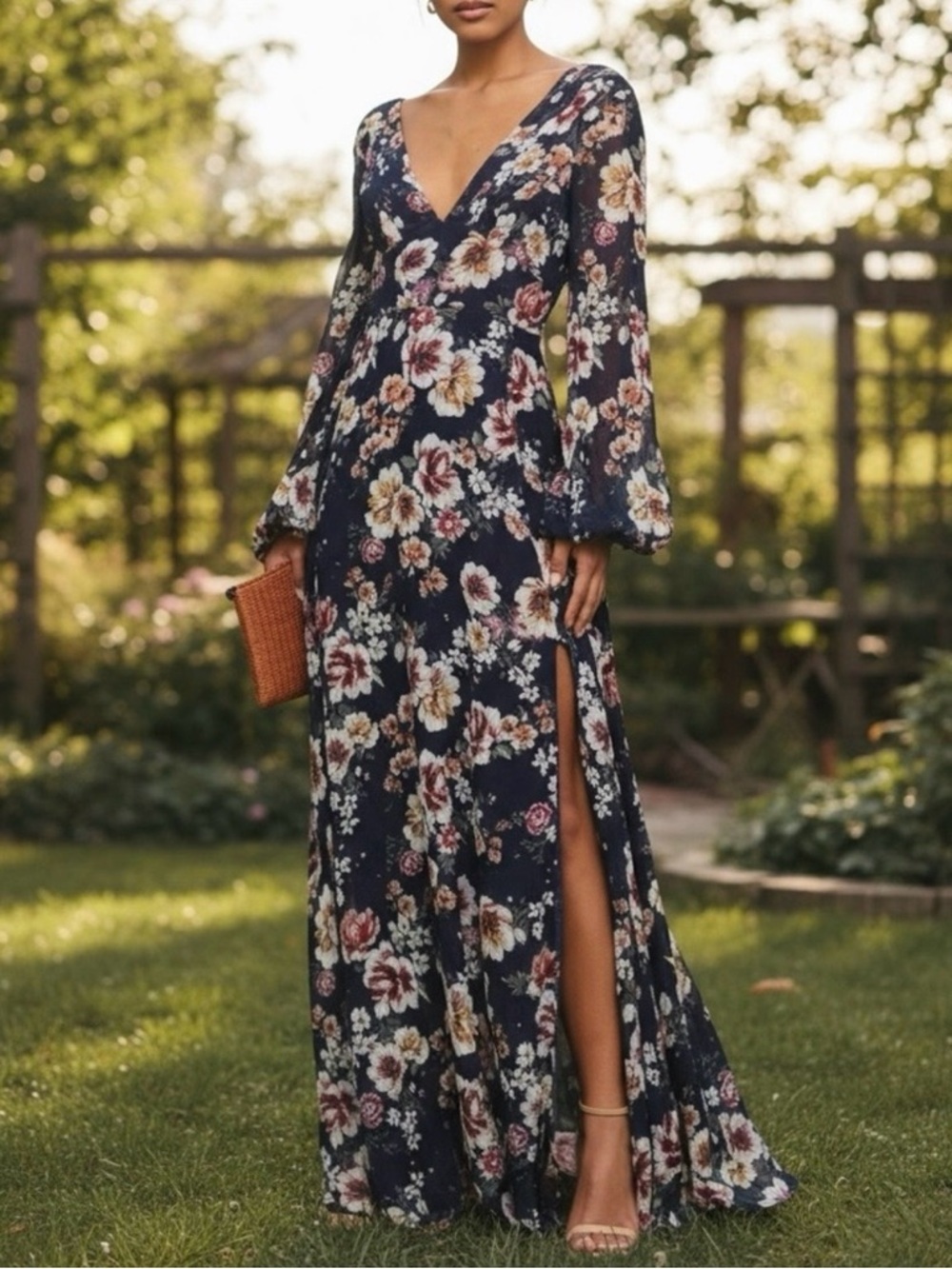 NICHOLAS Garden Rose Floral Maxi Dress Navy Blue Size 2 NWT